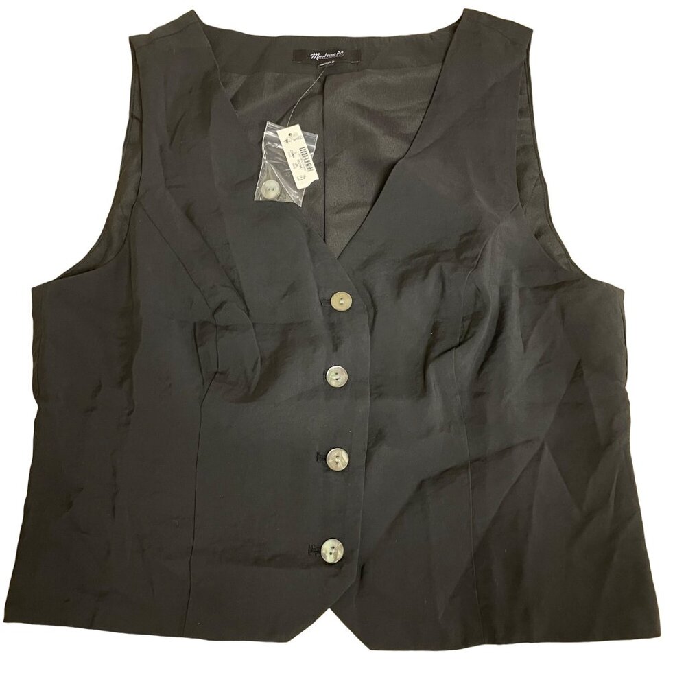 Madewell Katrina Crop Vest Softdrape Black Sz 6 NM422 Lightweight Neutral